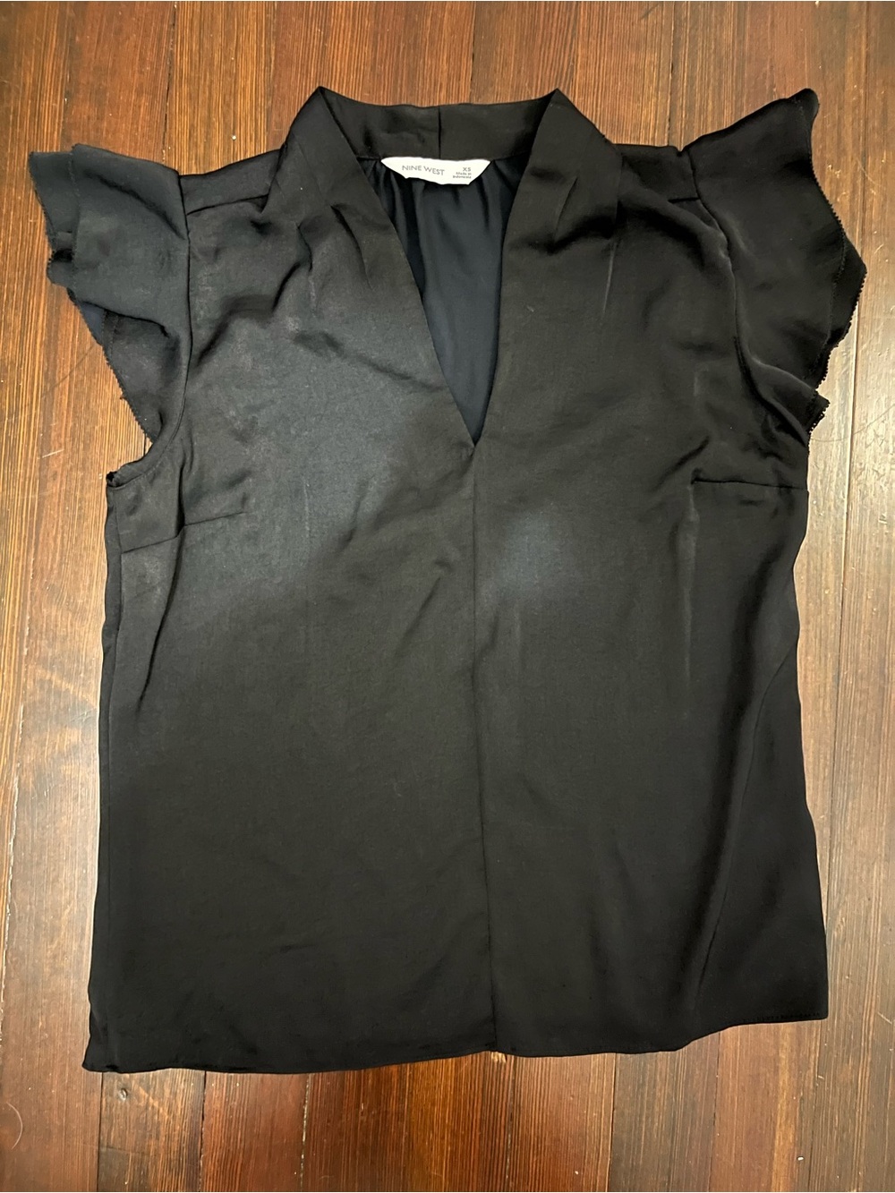 Nine West Black V-Neck Flutter Sleeve Blouse